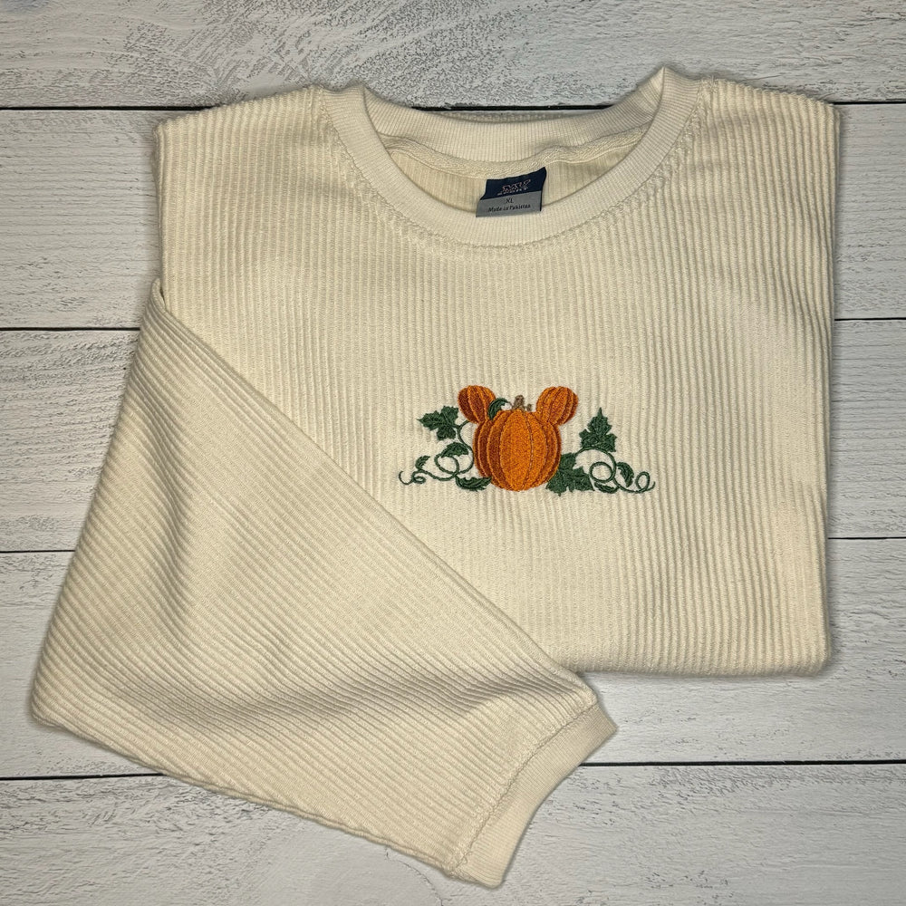 Pumpkin and Vine Corded Crewneck