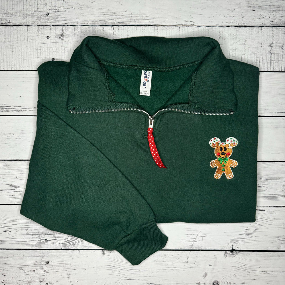 
                      
                        Frosted Gingerbread Boy Hunter Green Quarter Zip
                      
                    