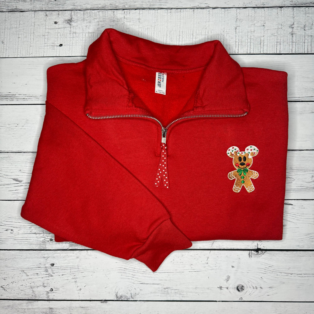 Frosted Gingerbread Boy Red Quarter Zip