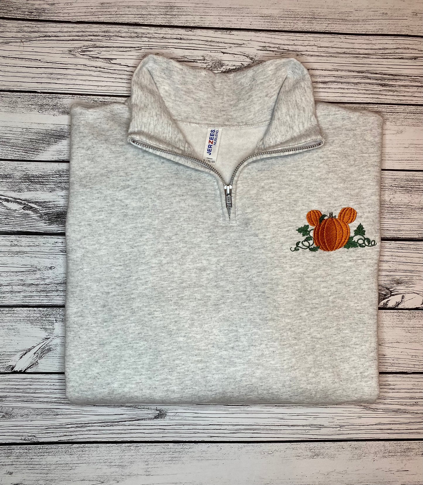 Pumpkin and Leaves Quarter Zip Sweatshirt